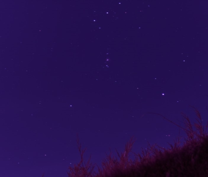 A very quickly captured image of the sword of Orion. Just moments after removing the infrared filter from a Raspberry Pi Hi Quality sensor. The sky has turned pink, so there is definitely a change in the wavelengths being captured. Just waiting for less moon and less wind to test it properly.